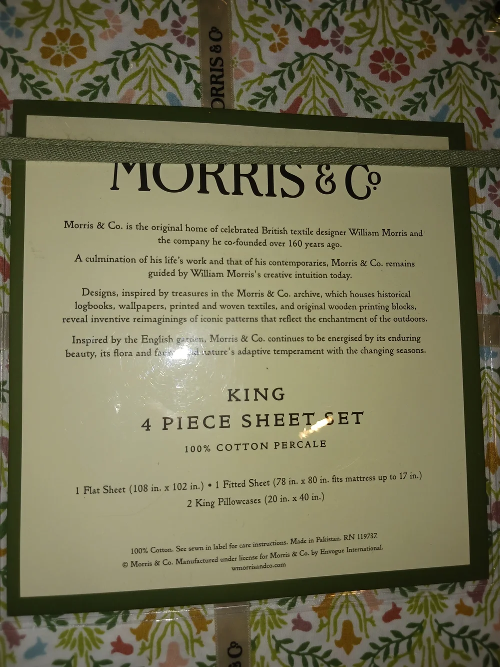 Morris & Co King 4-Piece Floral Sheet Set 100% Cotton Percale